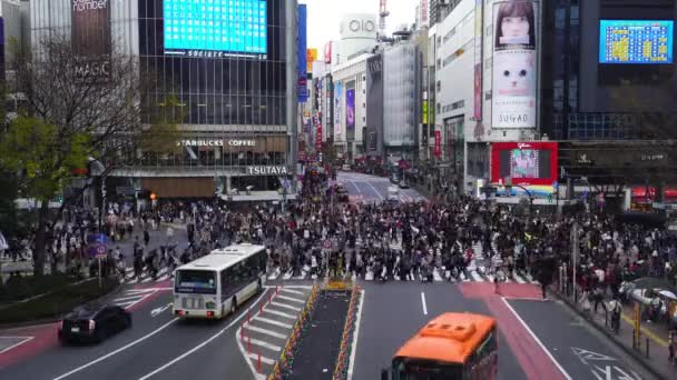 2019年3月25日 渋谷の交差点東京の有名な交差点での人と車の時間の経過 — ストック動画