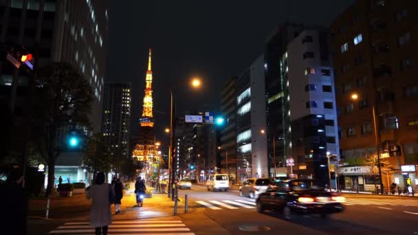 Токио Япония Марта 2019 Года Городская Жизнь Движение Токио Башня — стоковое видео