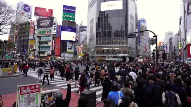 Tokyo Japan Maart 2019 Massa Mensen Lopen Bij Shibuya Beroemde — Stockvideo