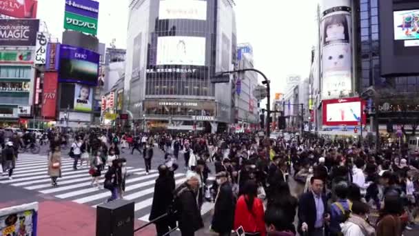 Tokyo Japan Mars 2019 Folkmassor Människor Som Går Över Shibuya — Stockvideo