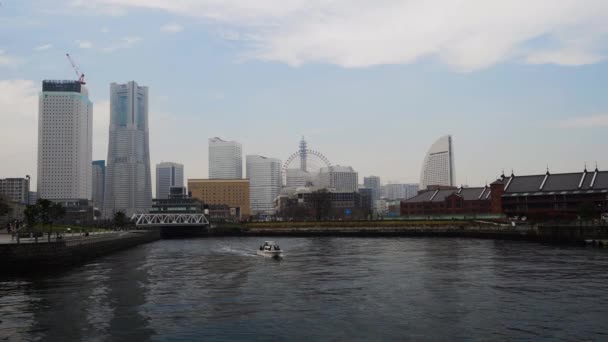 Yokohama Japan Marca 2019 Panorama Minatomirai Łodzią Widok Zatoki Mieście — Wideo stockowe