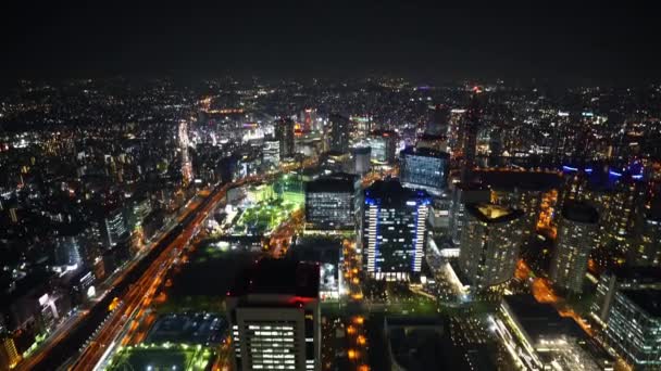 横滨城市景观空中夜景 从日本横滨地标塔俯瞰 — 图库视频影像