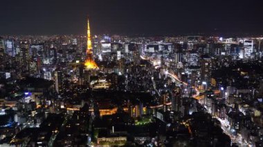 Tokyo şehrinin gece hava manzarası, Japonya