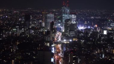 Metropolitan Otoyolu 3 numaralı Shibuya Hattı 'nın ve şehrin havadan görünüşü, Roppongi tepelerinden Mori Kulesi, Tokyo, Japonya