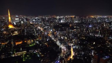 Tokyo şehrinin gece hava manzarası, Japonya