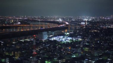 Tokyo şehri ve gece trafiği, Tower Hall Funabori gözlem güvertesinden manzara