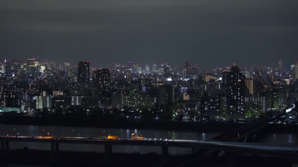 Tokyo Stad Natten Utsikt Från Tower Hall Funabori Observatorium Däck — Stockvideo