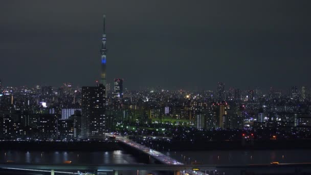 Tokyo Stad Natten Utsikt Från Tower Hall Funabori Observatorium Däck — Stockvideo