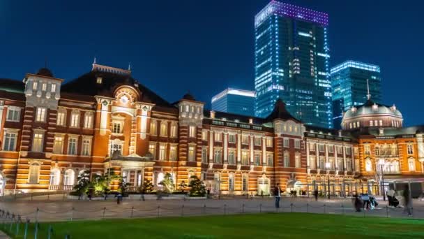 Zeitraffer Des Tokioter Bahnhofs Geschäftsviertel Marunouchi Bei Nacht Japan — Stockvideo