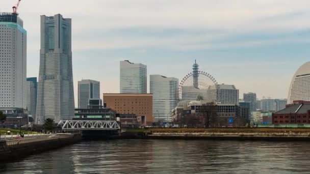 Yokohama Japan Maart 2019 Time Lapse Minatomirai Uitzicht Vanaf Baai — Stockvideo