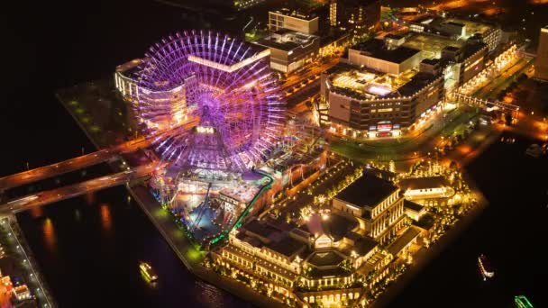 Time Lapse Night View Yokohama Harbor Minato Mirai Waterfront District — Vídeos de Stock