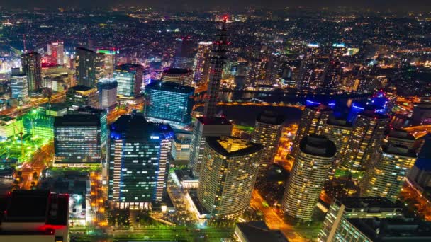 Tijd Verstrijken Van Yokohama Cityscape Nachts Japan — Stockvideo