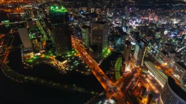 YOKOHAMA, JAPONYA - 26 Mart 2019: Gece Yokohama Şehri 'nin zaman aşımı, Japonya