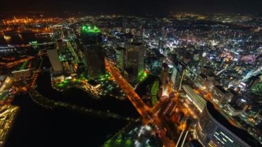 YOKOHAMA, JAPONYA - 26 Mart 2019: Gece Yokohama Şehri 'nin zaman aşımı, Japonya