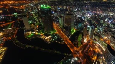 YOKOHAMA, JAPONYA - 26 Mart 2019: Gece Yokohama Şehri 'nin zaman aşımı, Japonya