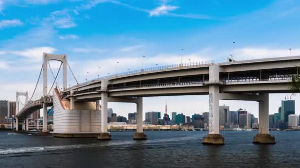 日本东京Odaiba彩虹大桥的时滞 — 图库视频影像