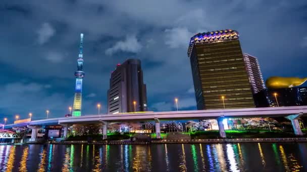 Lapso Tiempo Del Horizonte Tokio Río Sumida Por Noche Japón — Vídeos de Stock