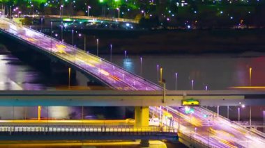 Tokyo 'daki Arakawa Nehri' nin karşısındaki karayolu köprüsünün zaman aşımına uğramış.