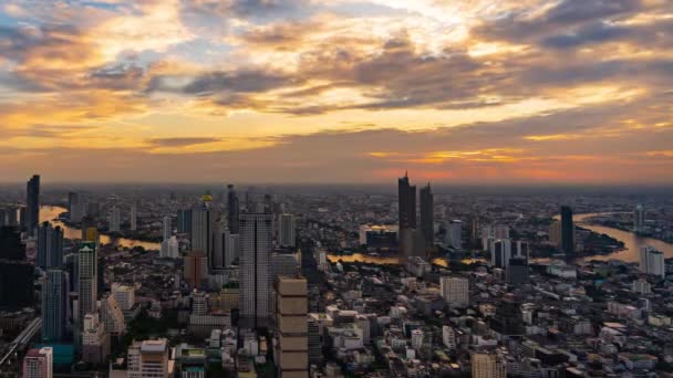 Día Noche Lapso Tiempo Ciudad Bangkok Con Río Chao Phraya — Vídeo de stock