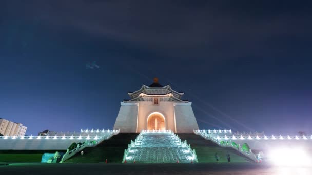 Upływ Czasu Chiang Kai Shek Memorial Hall Nocy Tajpej Tajwan — Wideo stockowe