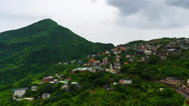 Laps Temps Village Jiufen Avec Montagne Dans Journée Pluie Taiwan — Video