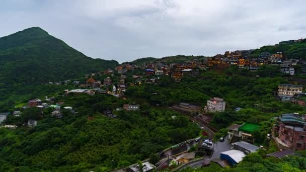 Jiufen Köyünün Yağmurlu Bir Günde Dağ Tayvan Günden Geceye Hızlandırılmış — Stok video