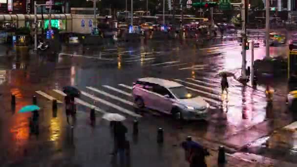 Taipei Taiwan June 2019 Day Night Time Lapse Traffic People — Stock Video