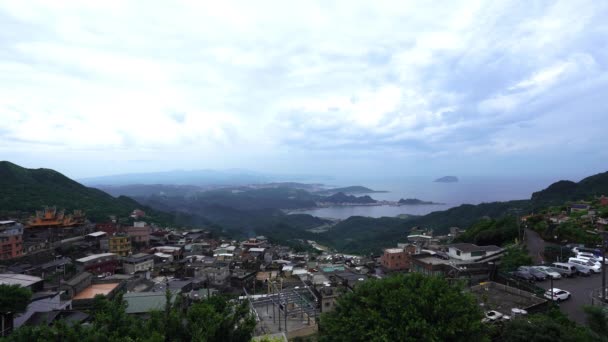 Vista Del Pueblo Jiufen Con Montaña Mar China Oriental Taiwán — Vídeos de Stock