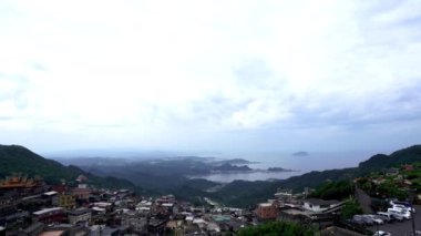 Jiufen köyünün dağ ve doğu Çin denizi manzarası, Tayvan