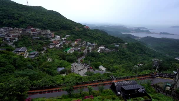 Vista Del Pueblo Jiufen Con Montaña Mar China Oriental Taiwán — Vídeos de Stock