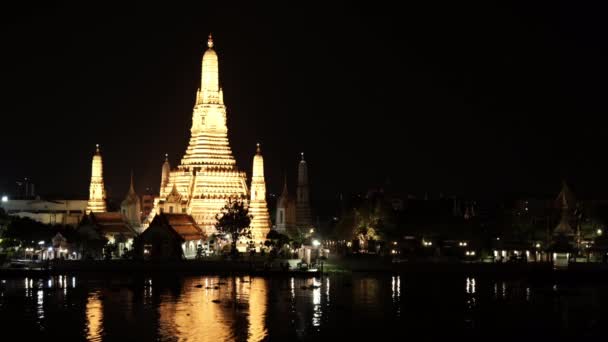 Wat Arun Temple Chao Phraya Rzeki Nocy Bangkoku Tajlandia — Wideo stockowe