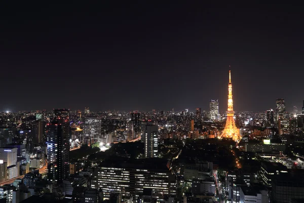 Pohled shora na panoráma města Tokio v noci — Stock fotografie