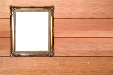 ahşap duvar boş altın çerçeve 