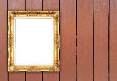 ahşap duvar boş altın çerçeve 