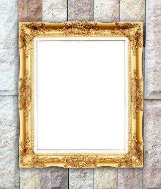 tuğla duvarın üzerinde boş altın çerçeve 