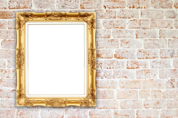 Blank golden frame on brick stone wall — Stock Photo, Image