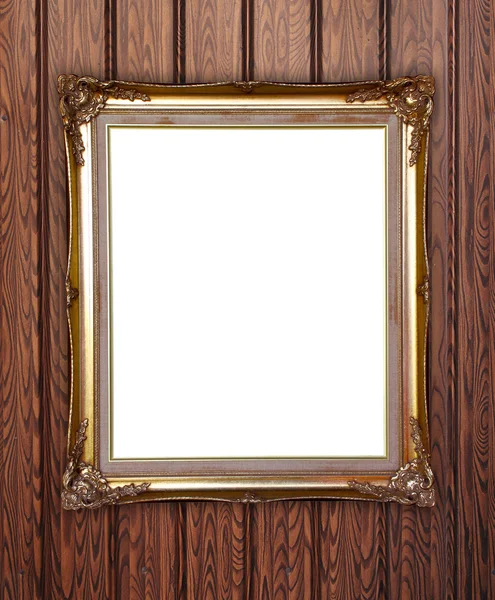 Goldener Rahmen auf Holz Wandhintergrund — Stockfoto