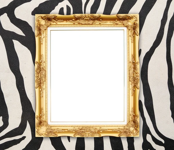 Blank golden frame  with zebra texture — Stock Photo, Image