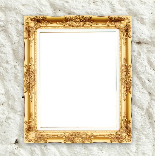 Lege gouden frame op whtie cement muur — Stockfoto