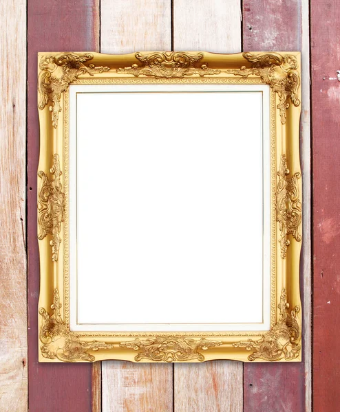 Ahşap duvar boş altın çerçeve — Stok fotoğraf