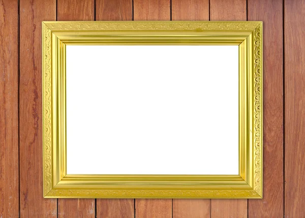 Κενό πλαίσιο χρυσή στον ξύλινο τοίχο — Φωτογραφία Αρχείου