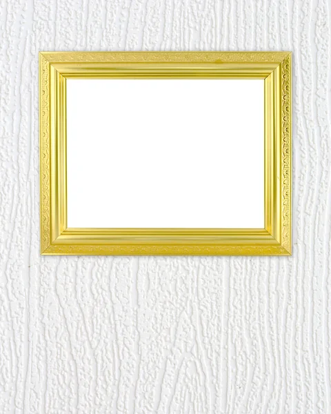Puste złotej ramie na ścianie drewna — Zdjęcie stockowe