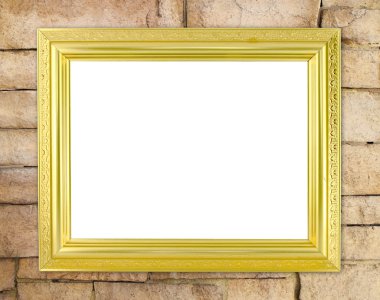 tuğla duvarın üzerinde boş altın çerçeve 
