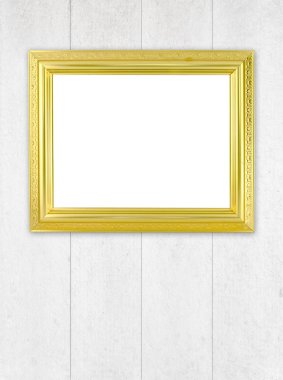 ahşap duvar boş altın çerçeve
