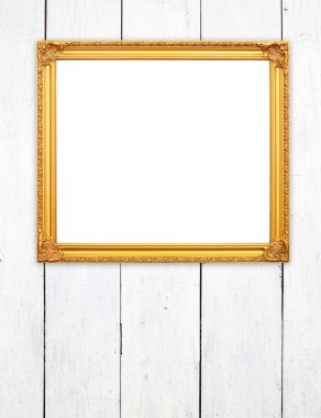 ahşap duvar boş altın çerçeve