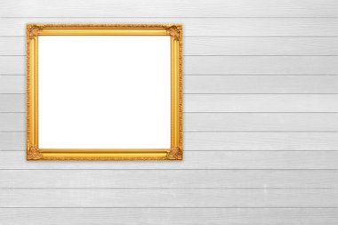 ahşap duvar boş altın çerçeve