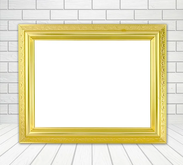 Lege gouden frame in kamer met witte houten muur (blok stijl) een — Stockfoto