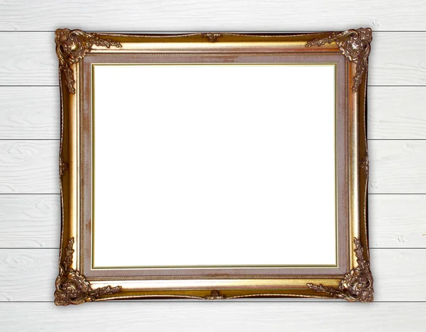 Gouden frame op houten muur achtergrond — Stockfoto