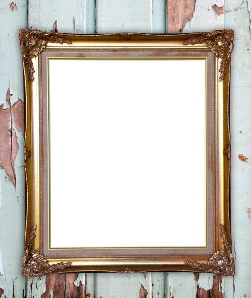 Gouden frame op houten muur achtergrond — Stockfoto