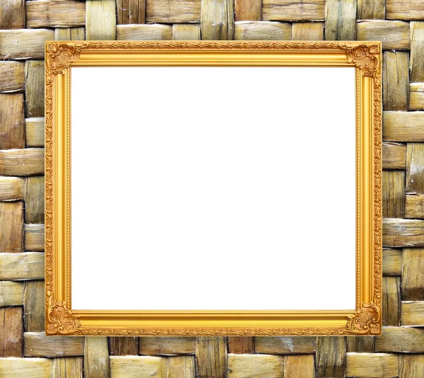 Blank golden frame on bamboo texture — Stock Photo, Image